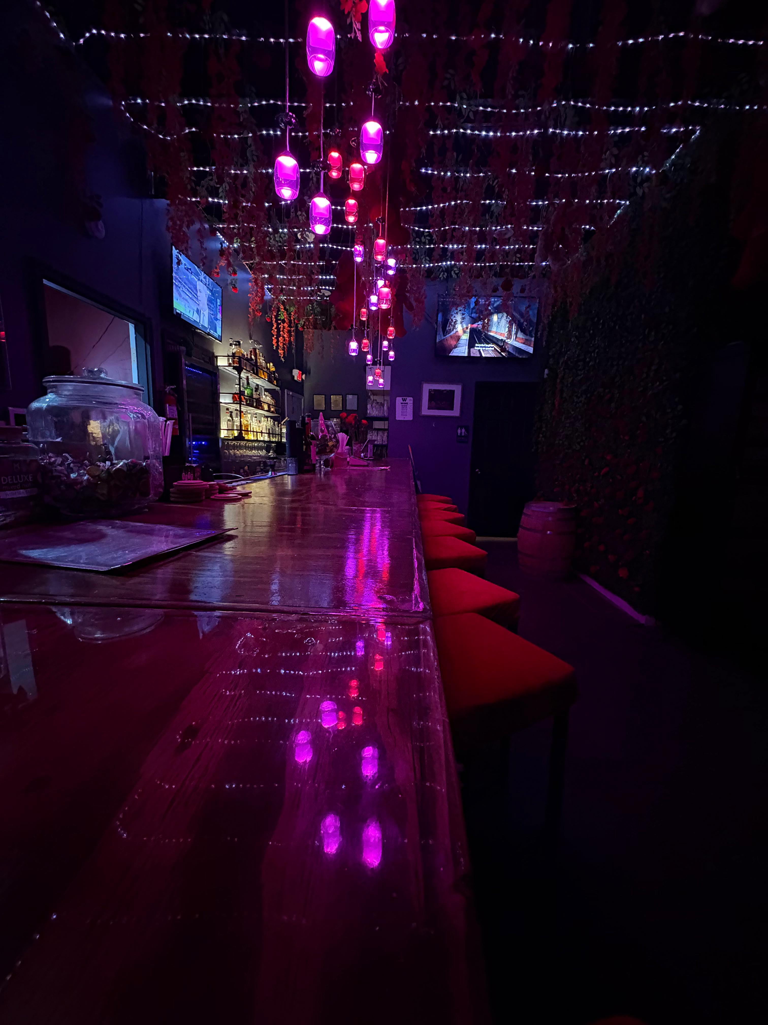 A dimly lit view across the Intertwine bar