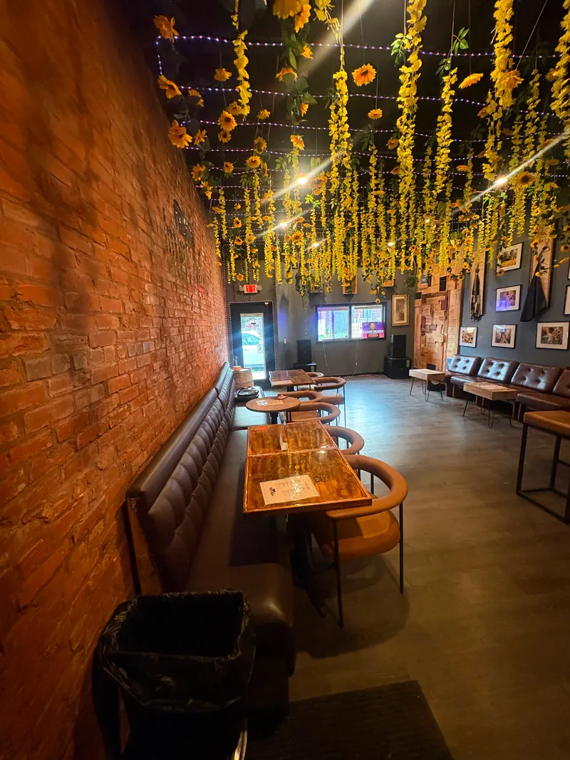 Sunflowers above the seating in Intertwine's main room