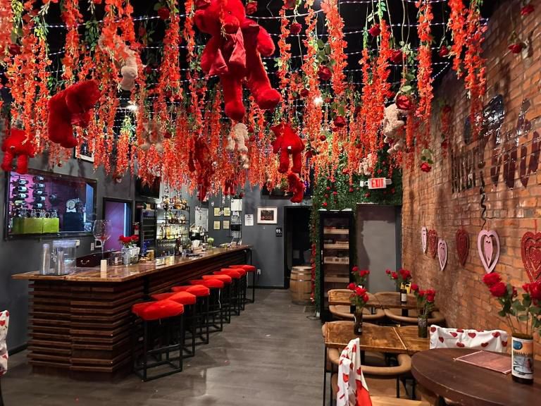 Valentine's decorations at Intertwine Wine Bar